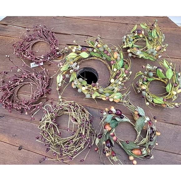 Lot 7 Pip Berry Vine Napkin Candle rings 2.5” & 4.5" opening Red Burgundy Green - Picture 1 of 8